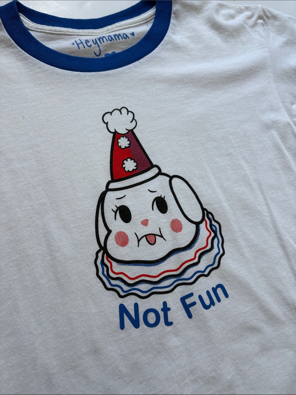 White 'Not Fun' Graphic Ringer Tee with Blue Trim